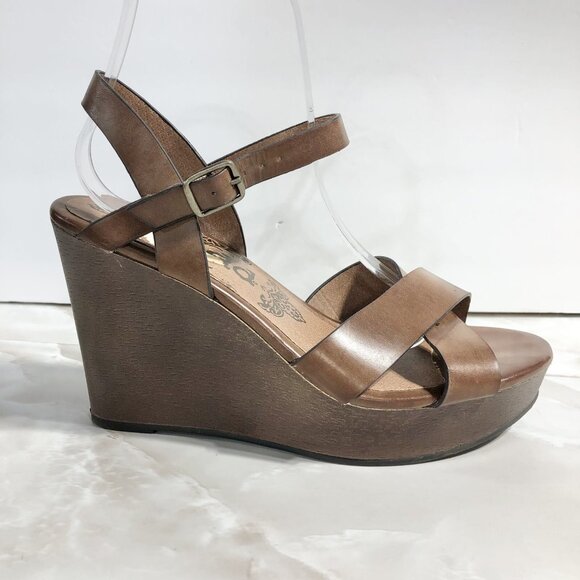 Mudd Kylie Cognac Y2K Style Wedge Brown Sandals Tan Straps Adjustable shoes Sz 7 - Picture 1 of 11